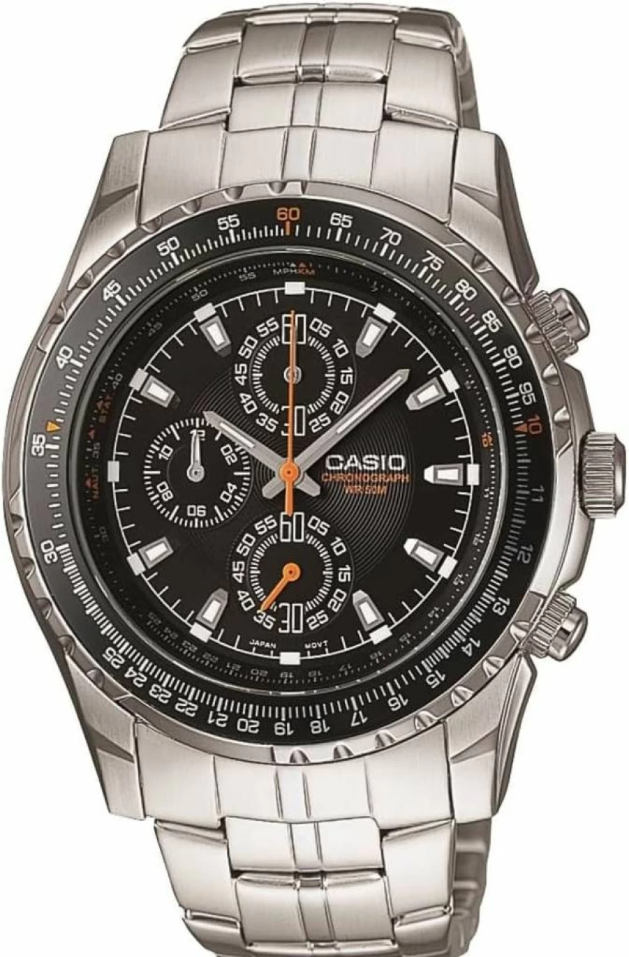 Casio Men's MTP4500D-1AV Stainless Steel Chronograph Aviator Watch with Slide Rule Bezel