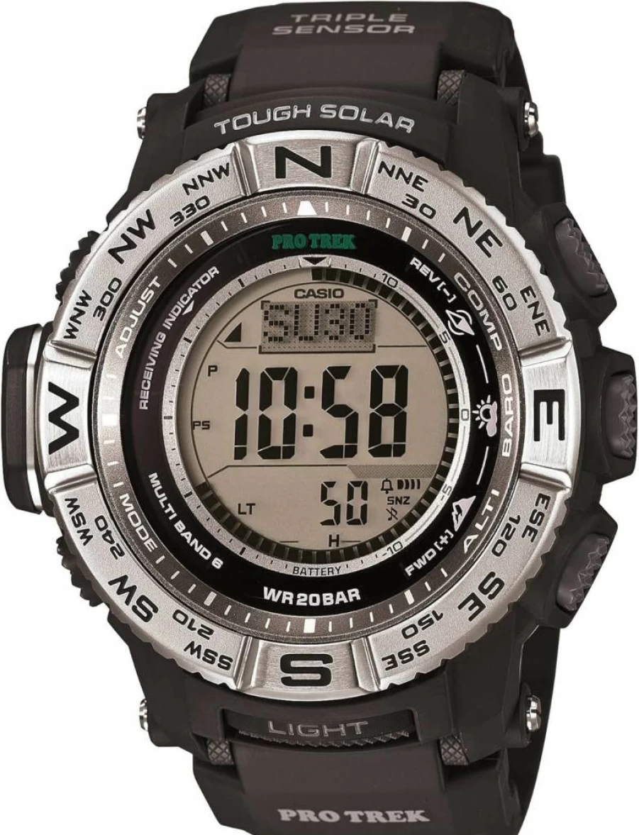 Casio Pro Trek PRW-3500 Tough Solar Atomic Watch with Altimeter, Barometer, Thermometer, Compass, 100M Water Resistance, and World Time