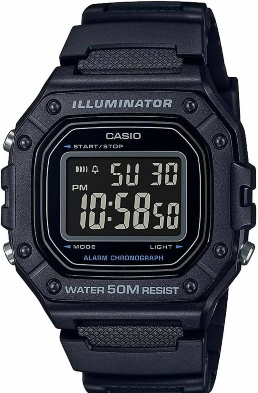 Casio W218H Men's Digital Watch with 50M Water Resistance, Stopwatch, Chronograph, LED Backlight, Alarm, and 7-Year Battery