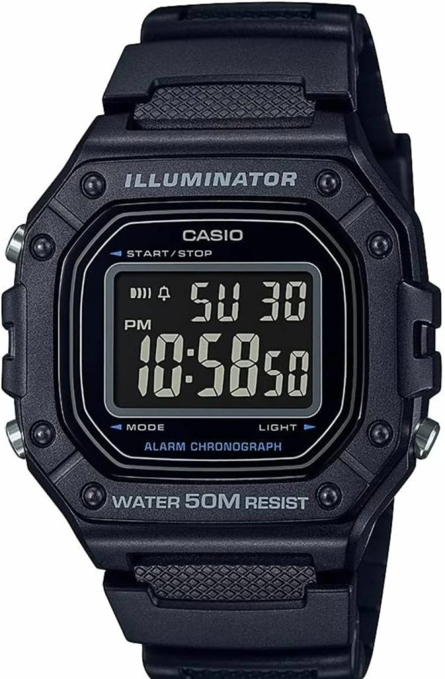 Casio W218H Men's Digital Watch with 50M Water Resistance, Stopwatch, Chronograph, LED Backlight, Alarm, and 7-Year Battery