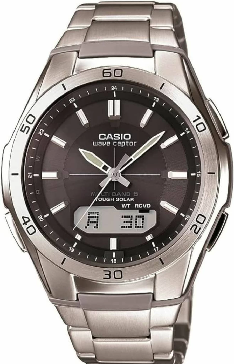 Casio Wave Ceptor WVA-M640D-1ACR Analog-Digital Silver Watch for Men with Atomic Timekeeping